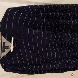 Tommy Hilfiger navy and gray striped V-neck sweater XL